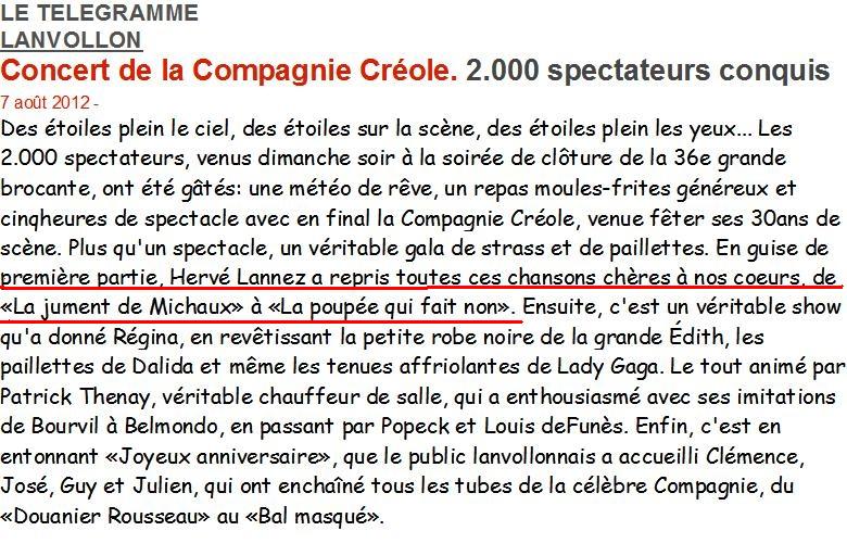 2012 08 05 Le Télégramme 1ère partie COMPAGNIE CREOLE 2000 personnes