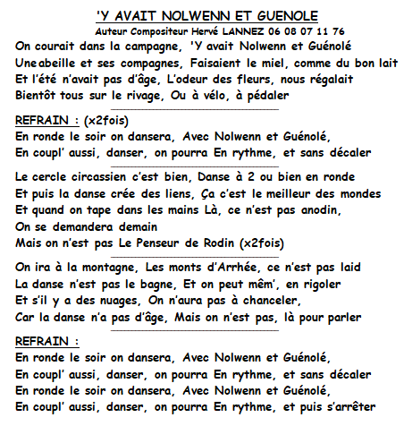 Y avait nolwenn et guenole paroles sacem 
